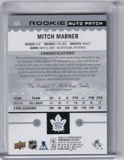 16-17 Upper Deck Premier Rookie Auto Patch Mitch Marner Rc /199 #104 Maple Leafs