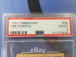1952 1952-53 Parkhurst Tim Horton Rookie Rc 58 Psa 2 Good Toronto Maple Leafs