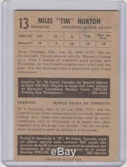 1953 54 Parkhurst #13 Tim Horton Toronto Maple Leafs NICE Ex Mint No Creases