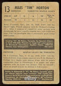 1953 54 Parkhurst Hockey #13 Tim Horton Lg-vg Toronto Maple Leafs Hof Card