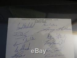 1965 NHL Toronto Maple Leafs Team Autographed sheet Sawchuk, Horton, Gamble