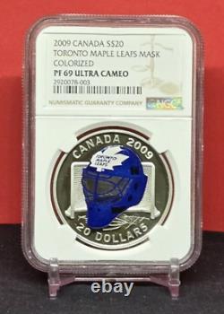 2009 Canada $20 Hockey Goalie Mask Toronto Maple Leafs Ngc Pf69 Uc Silver Coin