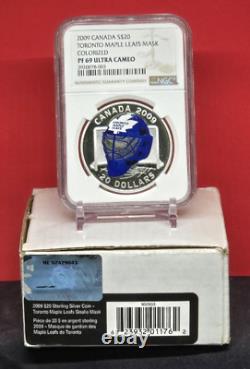 2009 Canada $20 Hockey Goalie Mask Toronto Maple Leafs Ngc Pf69 Uc Silver Coin