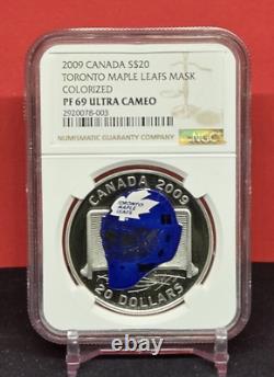 2009 Canada $20 Hockey Goalie Mask Toronto Maple Leafs Ngc Pf69 Uc Silver Coin