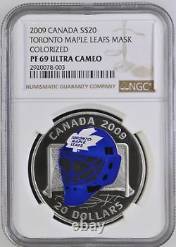 2009 Canada $20 Hockey Goalie Mask Toronto Maple Leafs Ngc Pf69 Uc Silver Coin