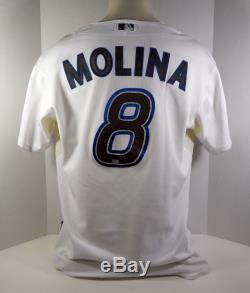2011 Toronto Blue Jays Jose Molina #8 Game Used White Jersey Maple Leaf Patch