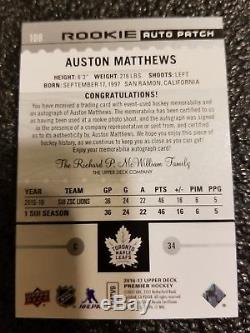 2016-17 Premier Rookie Acetate Patch Auto Auston Matthews Toronto Maple Leafs