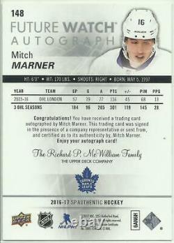 2016-17 Sp Authentic Mitch Marner Rc Fw Rookie Future Watch Autograph #148 #/999
