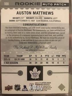 2016-17 UD Premier Rookie Auston Matthews Auto Patch 160/199 Toronto Maple Leafs