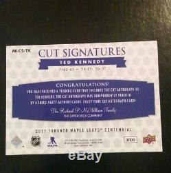 2017-18 UD Toronto Maple Leafs Centennial Ted Kennedy Cut Signatures #3/3 SSSP