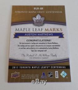 2017 Toronto Maple Leafs Centennial Auto Marks MLM-AM Auston Matthews A