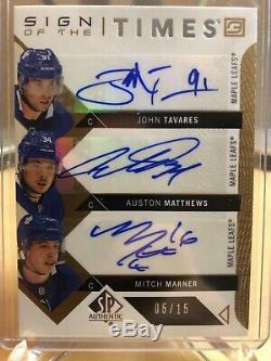 2018-19 SP Authentic Sign of the Times 3 #ST3-TOR TAVARES, MATTHEWS & MARNER /15