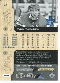 2018-19 Upper Deck UD Engrained JOHN TAVARES Autograph #28 Toronto Maple Leafs
