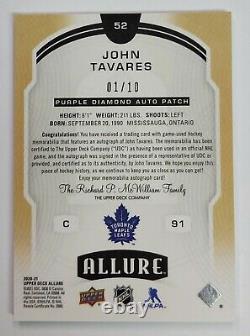 2020-21 Allure Hockey PURPLE DIAMOND Patch Autograph JOHN TAVARES Auto 1/10