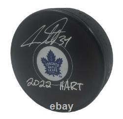 AUSTON MATTHEWS Autographed 2022 HART Maple Leafs Logo Puck FANATICS