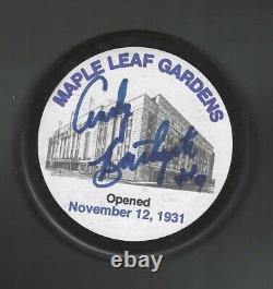 Andy Bathgate Signed Toronto Maple Leafs Maple Leaf Gardens Puck Beckett COA