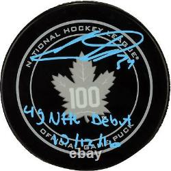 Auston Matthews Maple Leafs Autographed Game Puck with NHL Debut Insc Fanatics