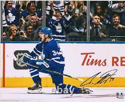 Auston Matthews Maple Leafs Signed 16x20 Blue Jersey Goal Celebration Photo