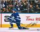 Auston Matthews Maple Leafs Signed 16x20 Blue Jersey Goal Celebration Photo