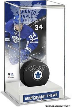 Auston Matthews Maple Leafs Signed Hockey Puck with Tall Hockey Puck Case