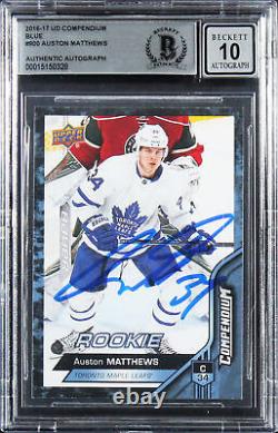 Auston Matthews Signed 2016 UD Compendium Blue #900 RC Card Auto 10! BAS Slabbed