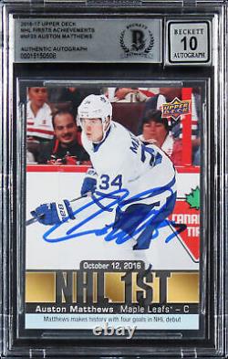 Auston Matthews Signed 2016 Upper Deck NHL Firsts #NF23 RC Card Auto 10 BAS Slab