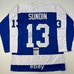 Autographed/Signed Mats Sundin HOF 12 Toronto Blue Hockey Jersey JSA COA