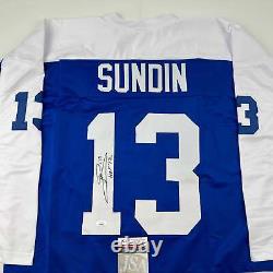 Autographed/Signed Mats Sundin HOF 12 Toronto Blue Hockey Jersey JSA COA