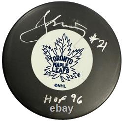 Borje Salming Autographed Toronto Maple Leafs Puck With HOF 96 BAS