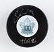 Borje Salming Signed Maple Leafs 100th Anniversary Logo Puck Inscribed Hof 96