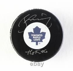 Borje Salming Signed Toronto Maple Leafs Logo Puck Inscribed Hof 96 (Cojo COA)