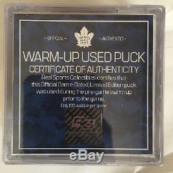 Brodeur HOF Game Warmup Used Puck Toronto Maple Leafs NJ Devils Hall Of Fame
