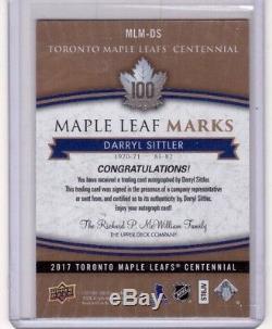 DARRYL SITTLER 17/18 Upper Deck Centennial Maple Leaf Marks Autograph Signed #DS