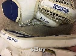 ED BELFOUR 05'06 Toronto Maple Leafs NHL Game Worn Used Goalie Glove Blocker COA