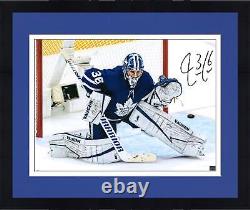 Framed Jack Campbell Toronto Maple Leafs Signed 16x20 Blue Save Photograph
