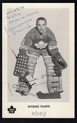 JACQUES PLANTE SIGNED 1970's TORONTO MAPLE LEAFS POST CARD WITH ORIGINAL MAILER