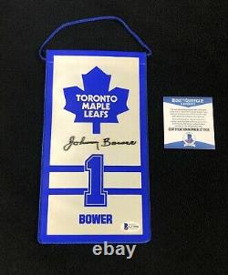 Johnny Bower Signed Toronto Maple Leafs Mini Banner Beckett COA G77956