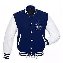 Letterman Toronto Maple Leafs Blue And White Varsity Jacket