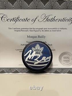 MORGAN REILLY Signed Autograph Toronto MAPLE LEAFS Reverse Retro Puck WithCase COA