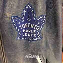 RARE Men's Toronto Maple Leafs Mitchell & Ness Distressed Leather Jacket size 60