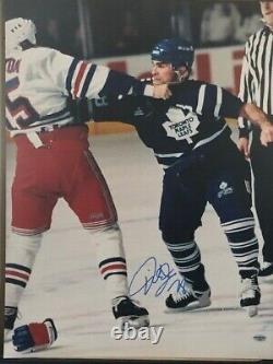 Rangers / Toronto Maple Leaf Tie Domi Autographed 16x20 Fight Photo Vs Langdon