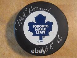 Red Horner (hof/65) Signed Autographed NHL Puck Toronto Maple Leafs Psa
