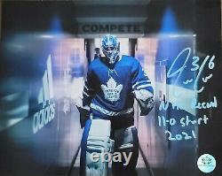 Signed Jack Campbell 8x10 Toronto Maple Leafs inscribed nhl record 11-0 star coa