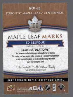 Sp Ed Belfour Last One Auto Maple Leaf Marks Toronto Maple Leafs Centennial Wow