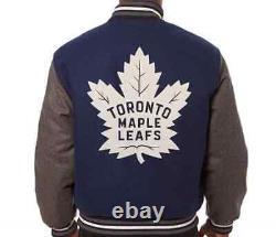 Toronto Maple Leaf Varsity Jacket Embroidered All Wool Jacket Navy And Gray