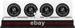 Toronto Maple Leafs Mahogany Four Hockey Puck Logo Display Case