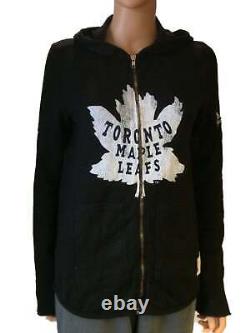 Toronto Maple Leafs Retro Brand Women Black Quad Blend Zip Up Hoodie Jacket