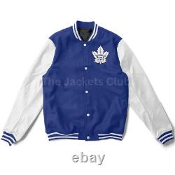 Toronto Maple Leafs Varsity Jacket Blue Wool with White Real Leather Sleeves