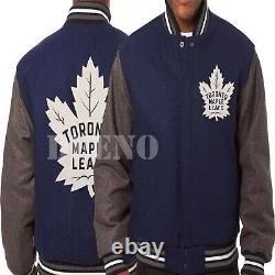 Toronto Maple Leafs Varsity Jacket Embroidered All-Wool Navy & Gray Letterman