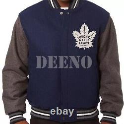 Toronto Maple Leafs Varsity Jacket Embroidered All-Wool Navy & Gray Letterman